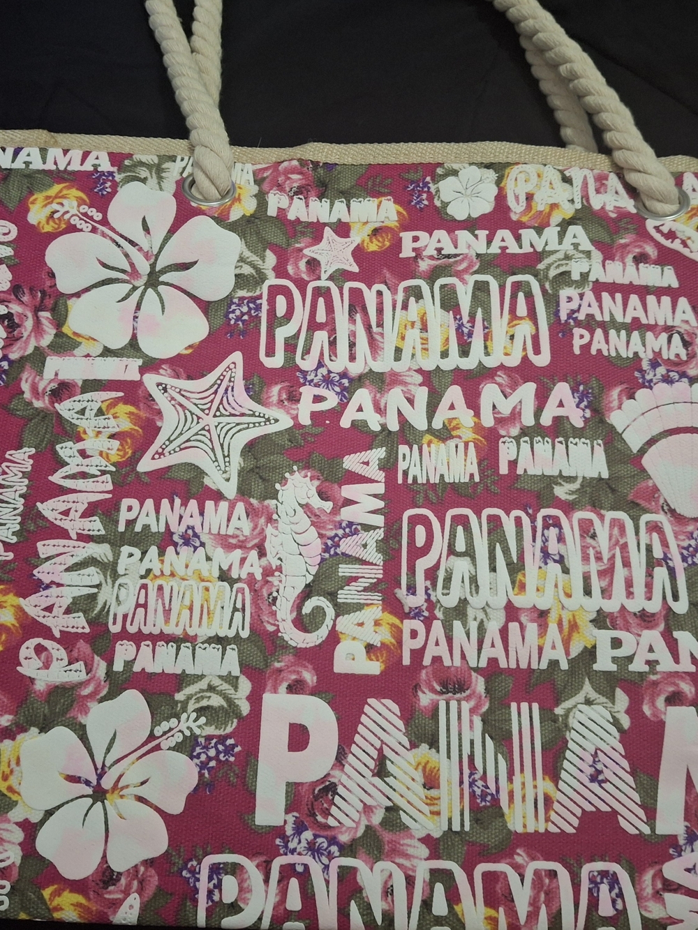 Anama Pink Floral Panama Print Rope-Handle Tote